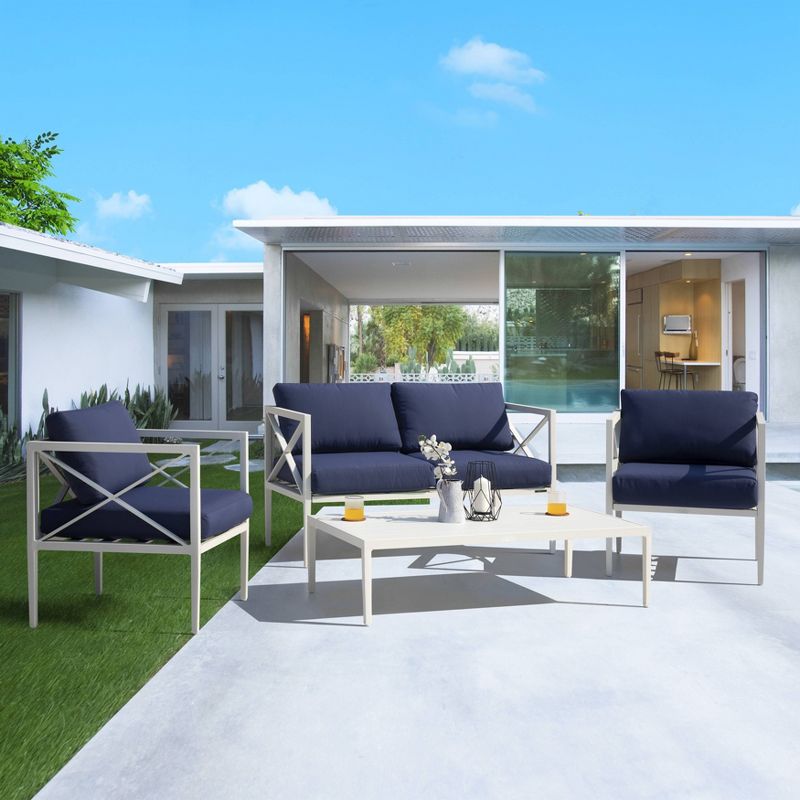 4pc Outdoor Aluminum Sofa Set White & Blue - Nuu Garden
