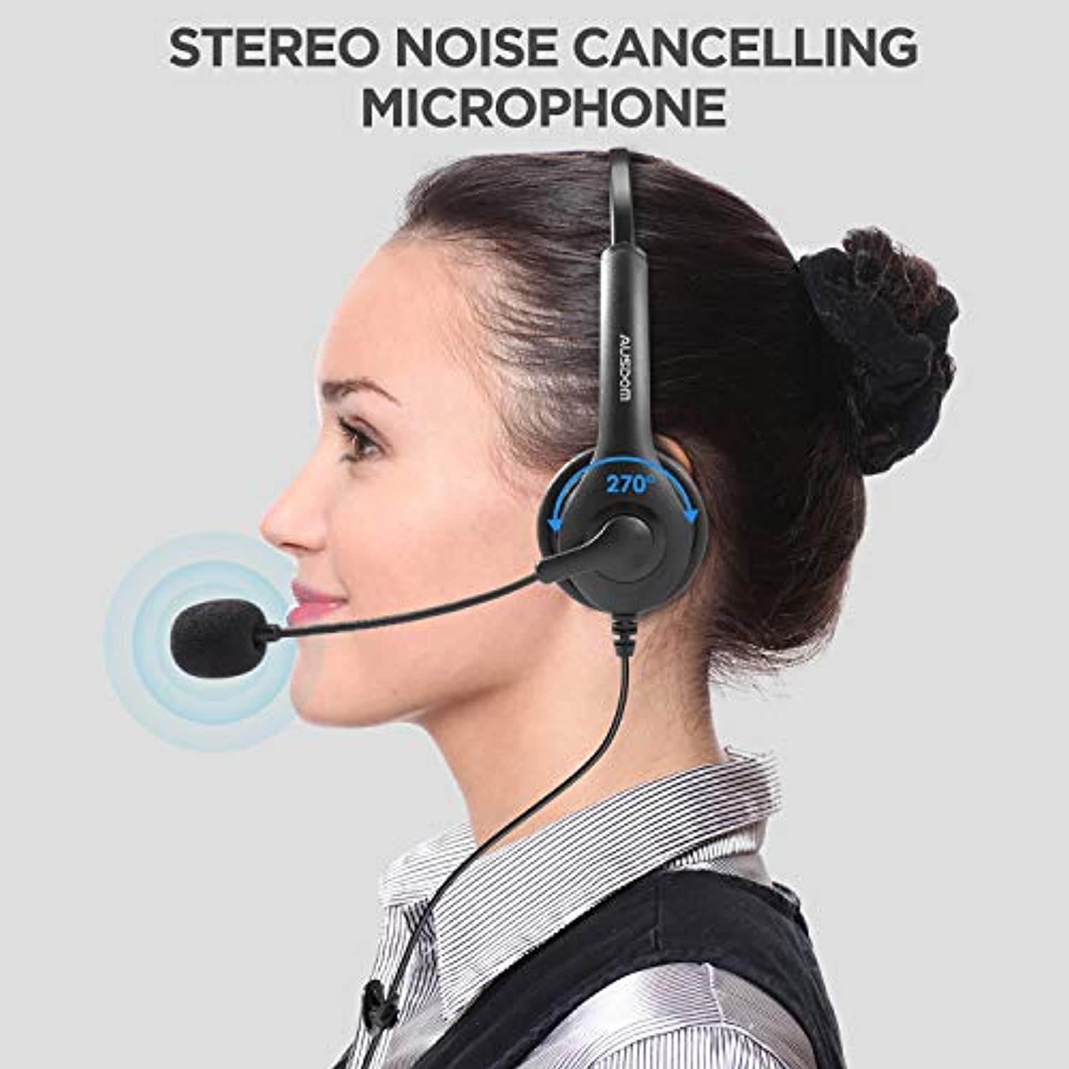 AUSDOM BS01 USB Headset with Noise Cancelling Microphone,3.5mm Wired Computer Headphones Business Headset for Skype Webinar Cell Phone Office Call Center Work at Home Video Conference Laptop PC VOIP