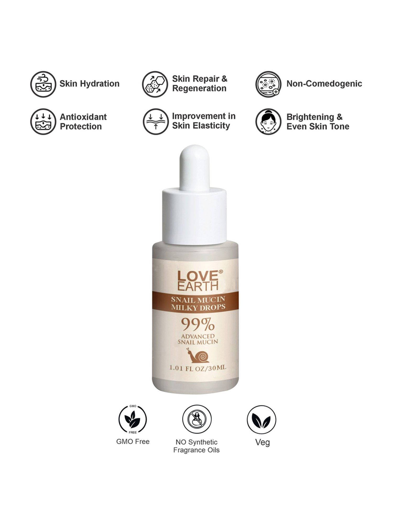 Love Earth Snail Mucin Milky Drops Face Serum - 30 ml