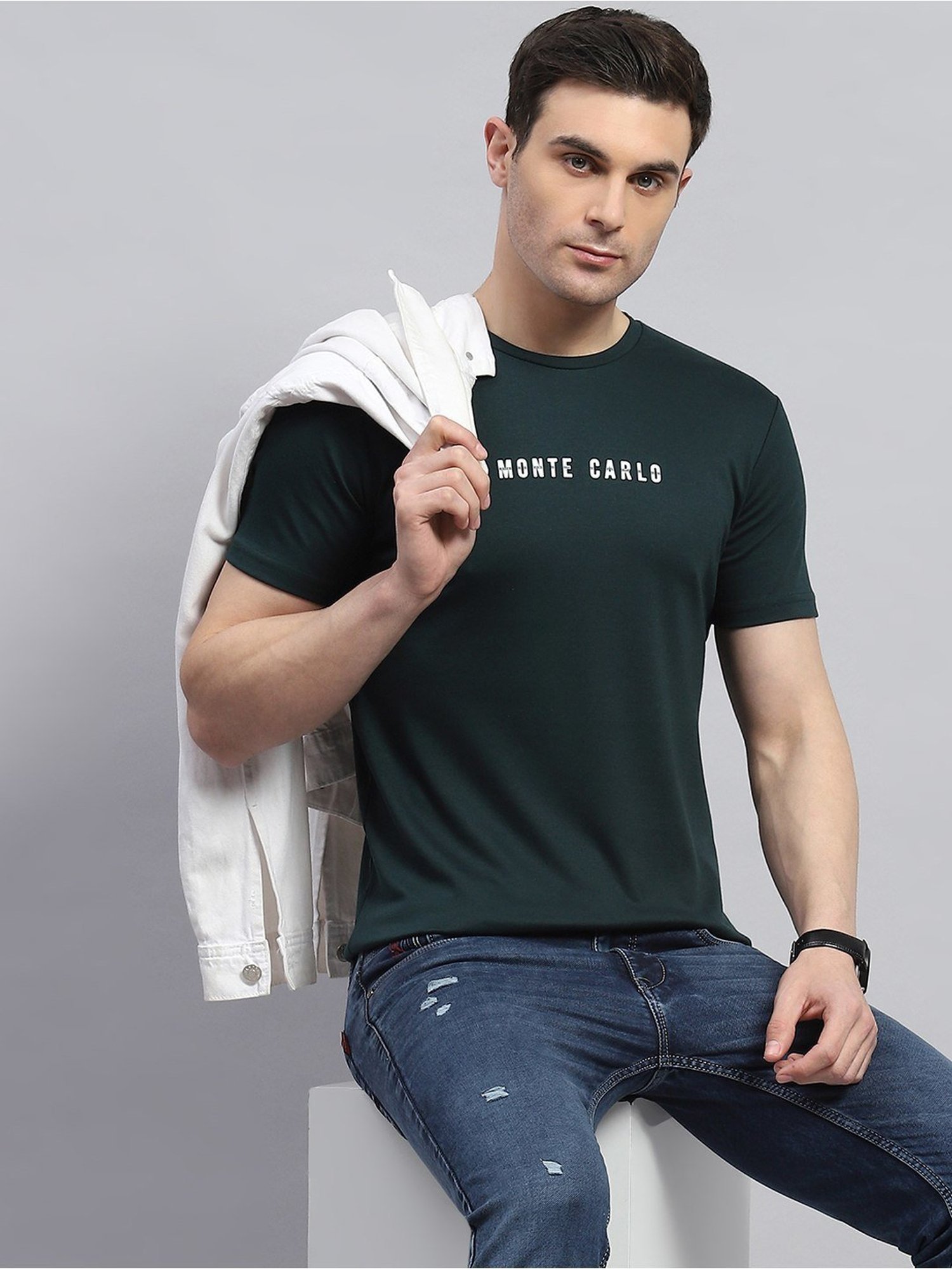 Monte Carlo Bottle Green Cotton Regular Fit T-Shirt