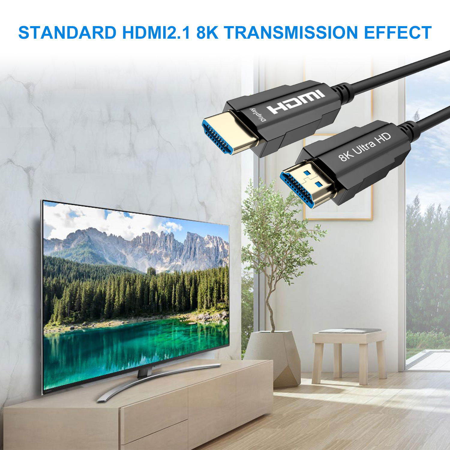CableDeconn 8K HDMI Fiber Optic Cable Real UHD HDR 8K 48Gbps 8K@60Hz 4K@120Hz  HDMI 2.1 Support 3D HDCP2.2 HDMI Cable for PS4 SetTop Box HDTVs Projectors 20m 66ft