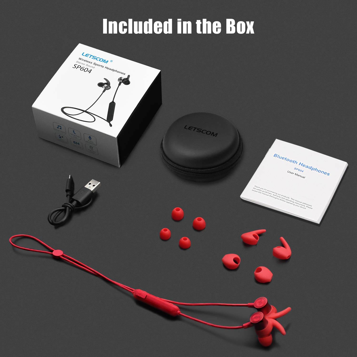 Bluetooth Headphones, Lightweight Wireless Earbuds with Magnetic Connection, IPX5 Water Resistant Bluetooth 5.0 Sports Earphones for Running, Built-in Mic, 8 Hrs Work Time Built-in magnets