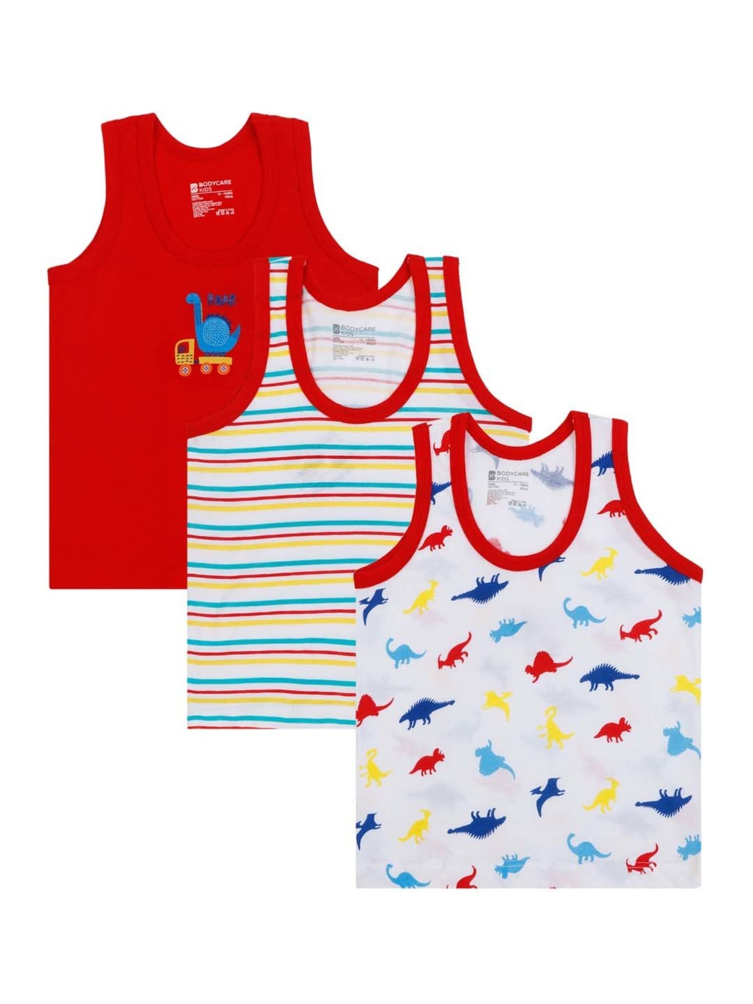 Bodycare Kids Multicolor Printed Vest (Pack of 3) - Assorted