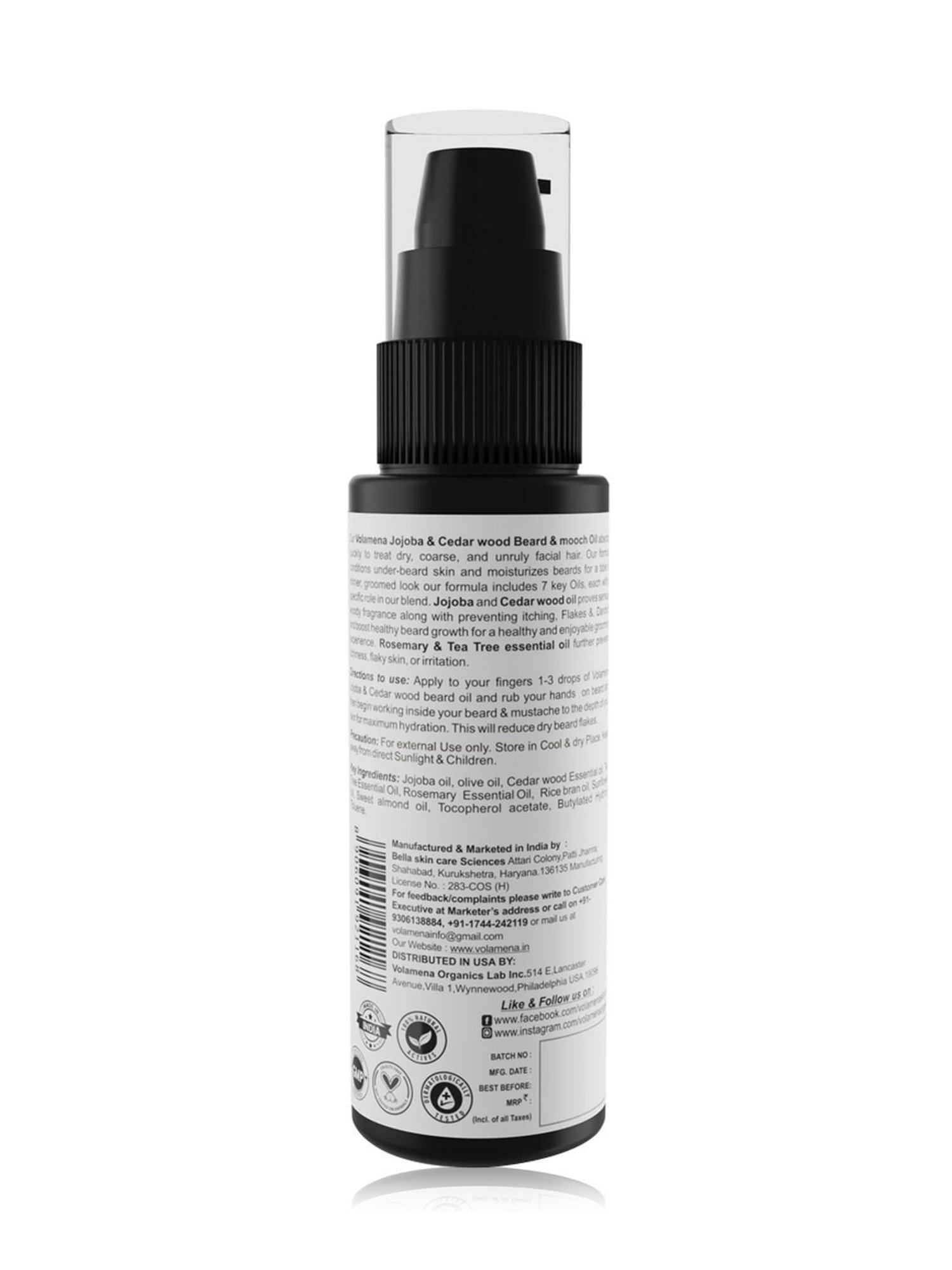 Volamena Beard & Mooch Oil Jojoba And Cedarwood Oil - 50 ml