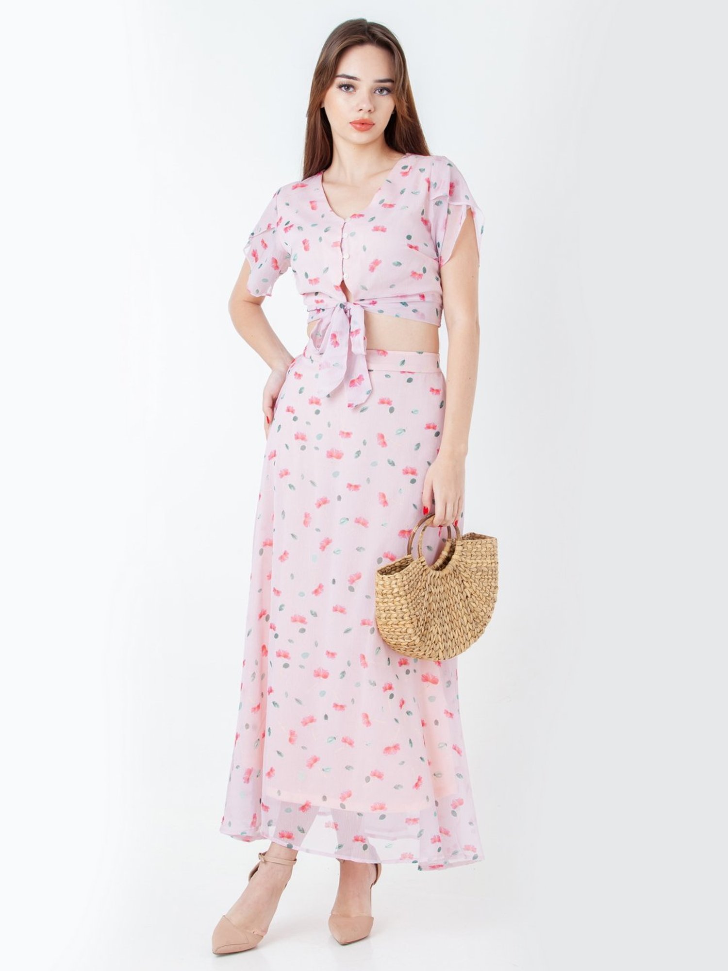 Zink London Pink Printed Crop Top