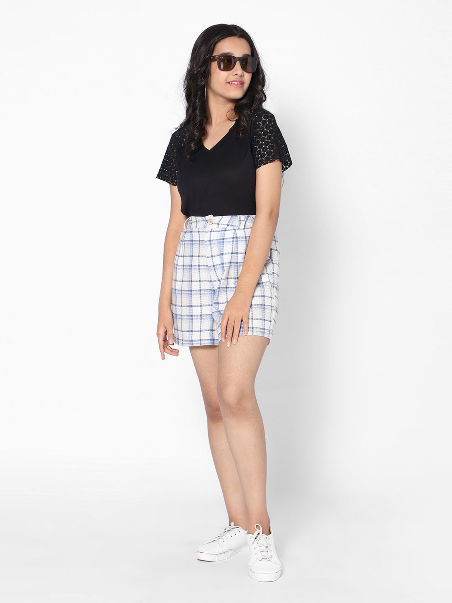 TeenTrums Girls White Checks Shorts