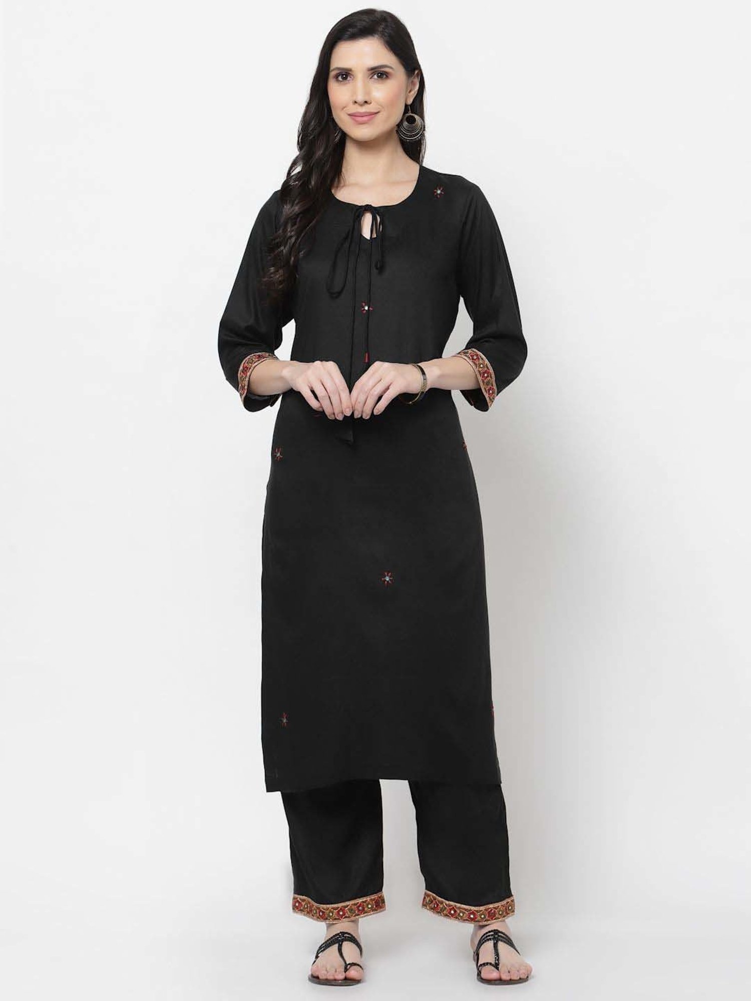 DART STUDIO Black Embroidered Straight Kurta