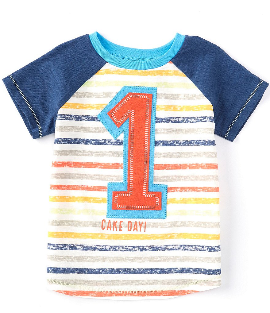 Mud Pie Baby Boys 12-18 Months Short-Sleeve First Birthday Striped Tee