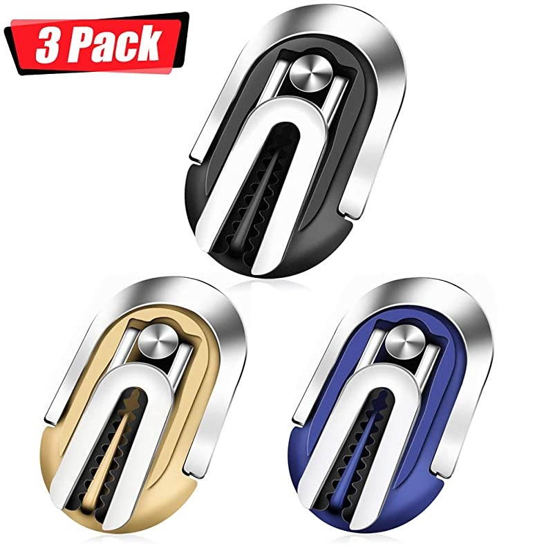 Metal Phone Ring Holder,  3-in-1 Universal car Bracket, Mobile Phone Bracket and Mobile Phone Ring Buckle are Suitable for All Mobile Phones, 360 &deg;Rotation and 120 &deg;Turning (Black+Gold+Blue)