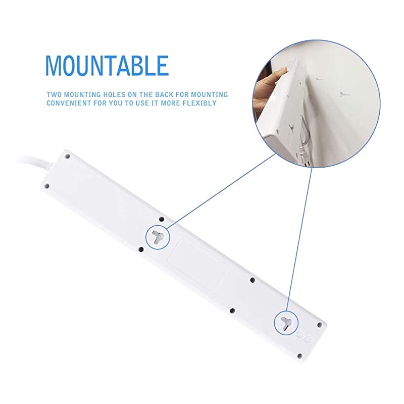 6Outlet Surge Protector Power Strip with 2 Fast Charging USB PortDesktop Charging Station 6 ft Extension Cord for Cruise Ship Dorm Room Multi Plug Extender White