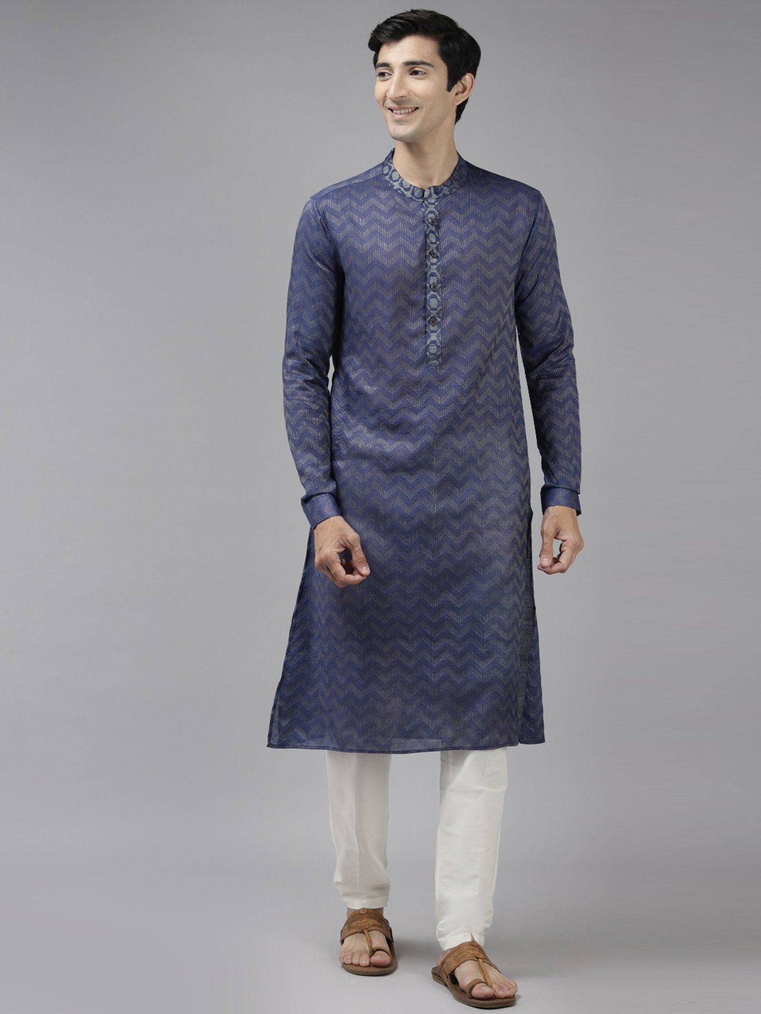 See Designs Blue & White Regular Fit Self Pattern Kurta Bottom Set