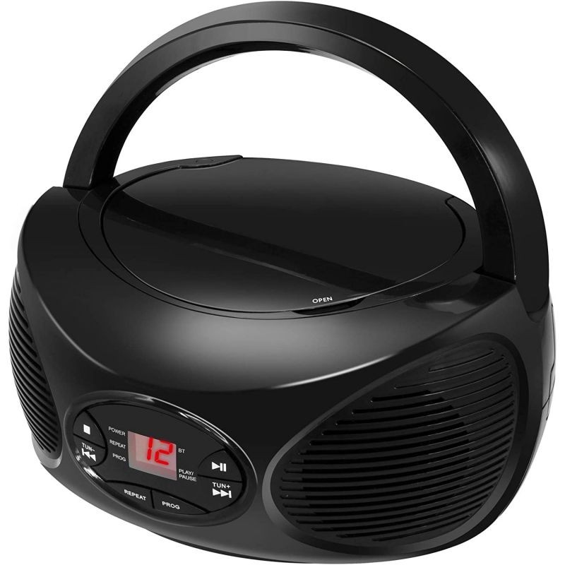 GPX Portable Bluetooth FM Radio Boombox and CD Player, Black (BCB119B)