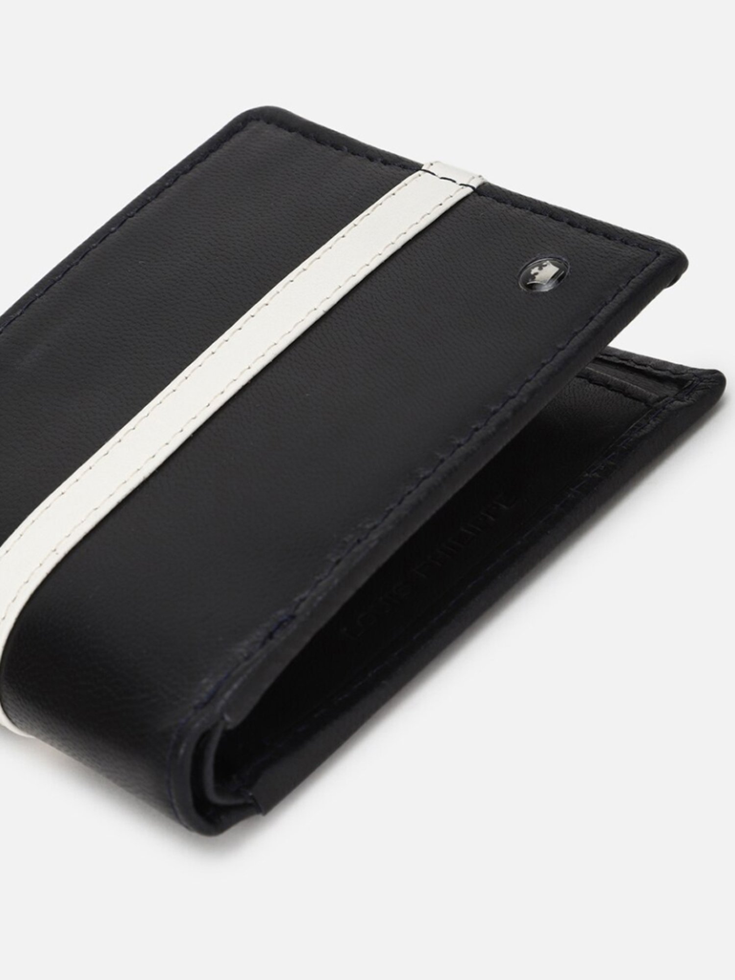 Louis Philippe Black Leather Paneled Bi-Fold Wallet