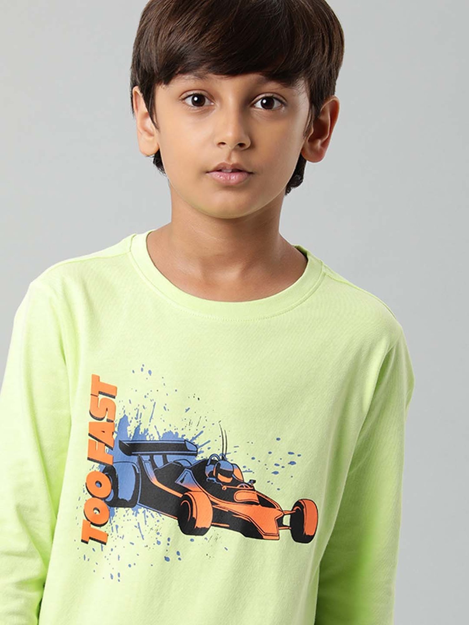 Indian Terrain Kids Green Cotton Printed Full Sleeves T-Shirt
