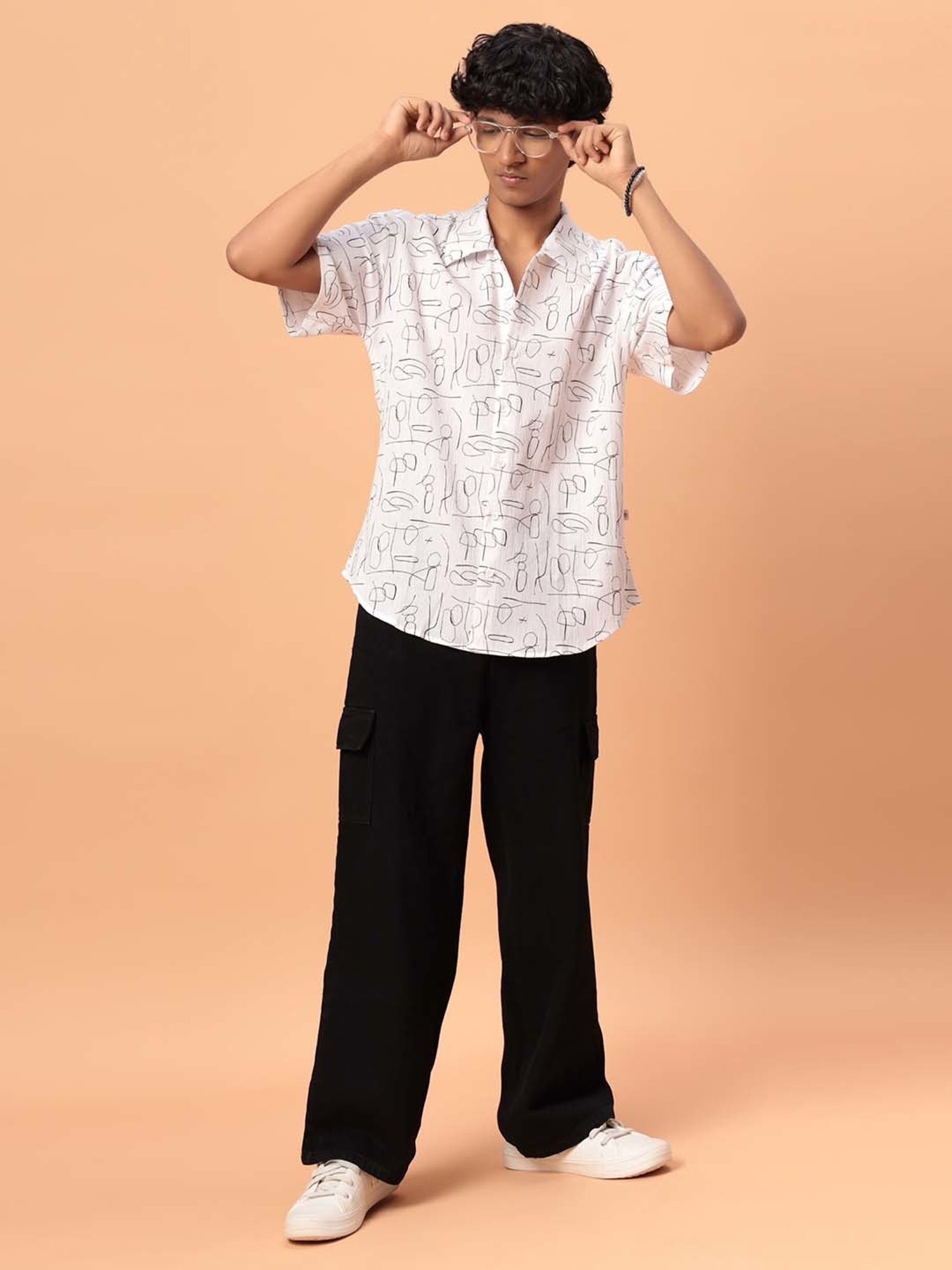 TeenTrums Kids White Cotton Printed Shirt