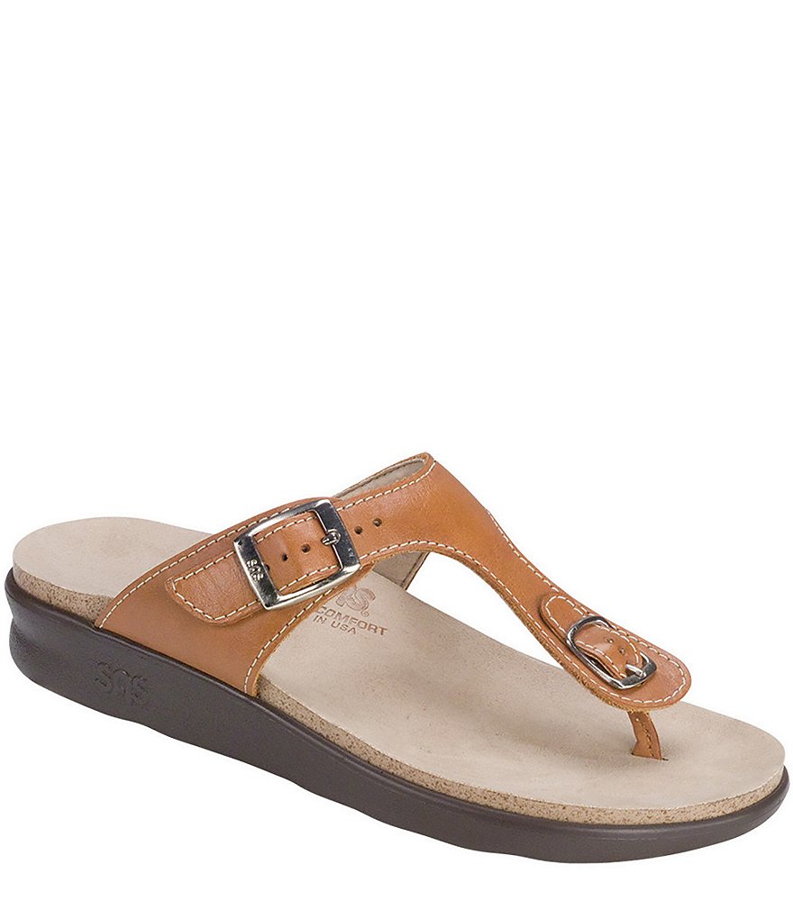 SAS Sanibel Leather Thong Wedge Sandals