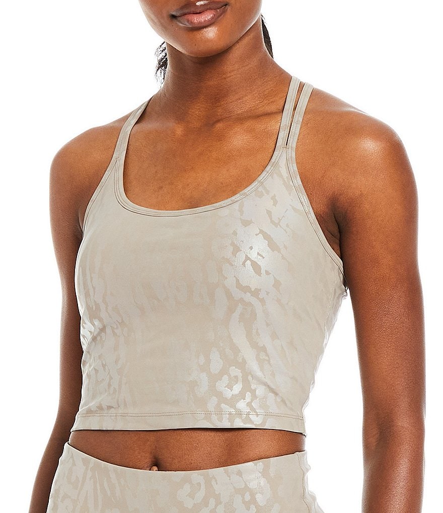 Calvin Klein Performance Jersey Foil Print Bulit-in-Bra Coordinating Crop Top