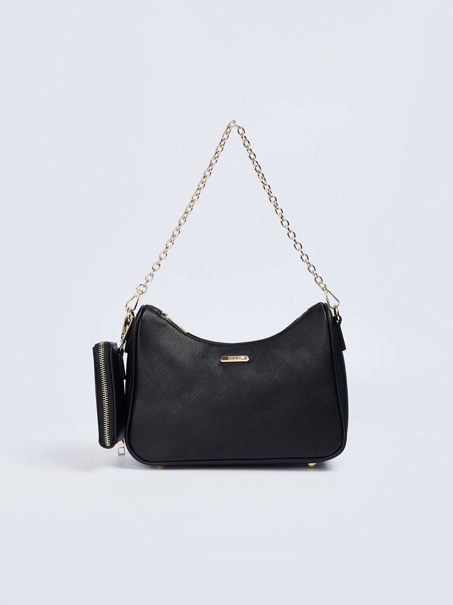 Code by Lifestyle Black Textured Shoulder Handbag with Pouch