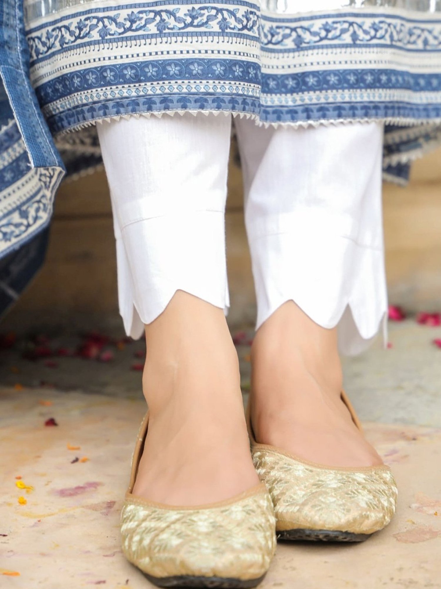 Rain and Rainbow Blue Cotton Floral Print Kurta Pant Set With Dupatta