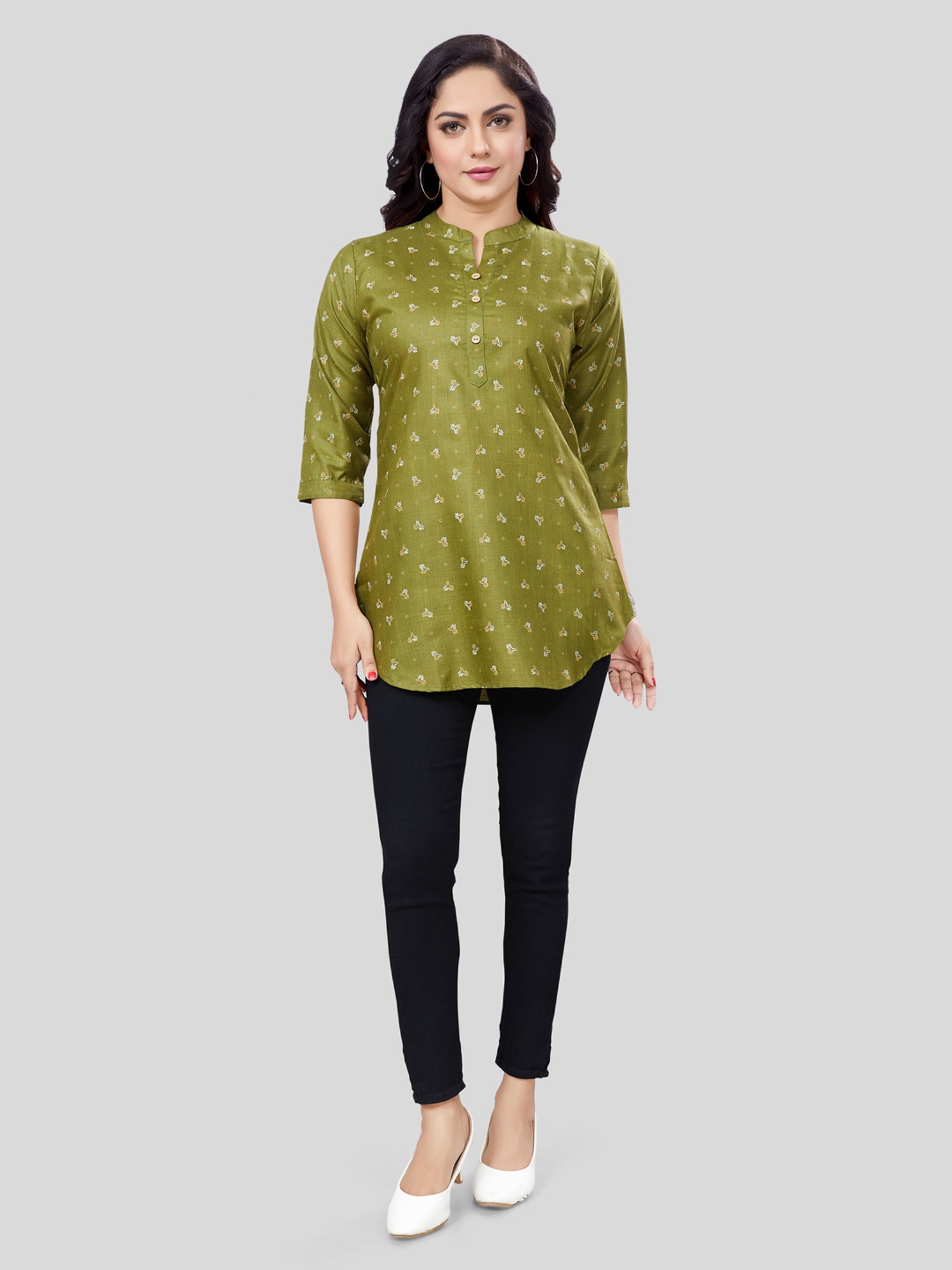 Saree Swarg Green Printed A Line Kurti