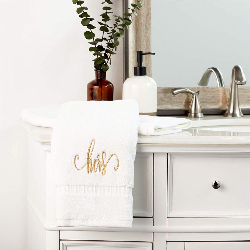 Juvale 2 Pack Monogrammed Hand Towels for Wedding, His and Hers (White, 16 x 30 in)