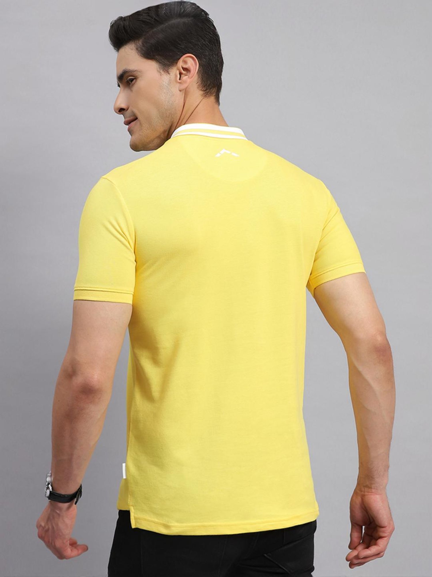 Rock.it Yellow Cotton Regular Fit Printed Polo T-Shirt
