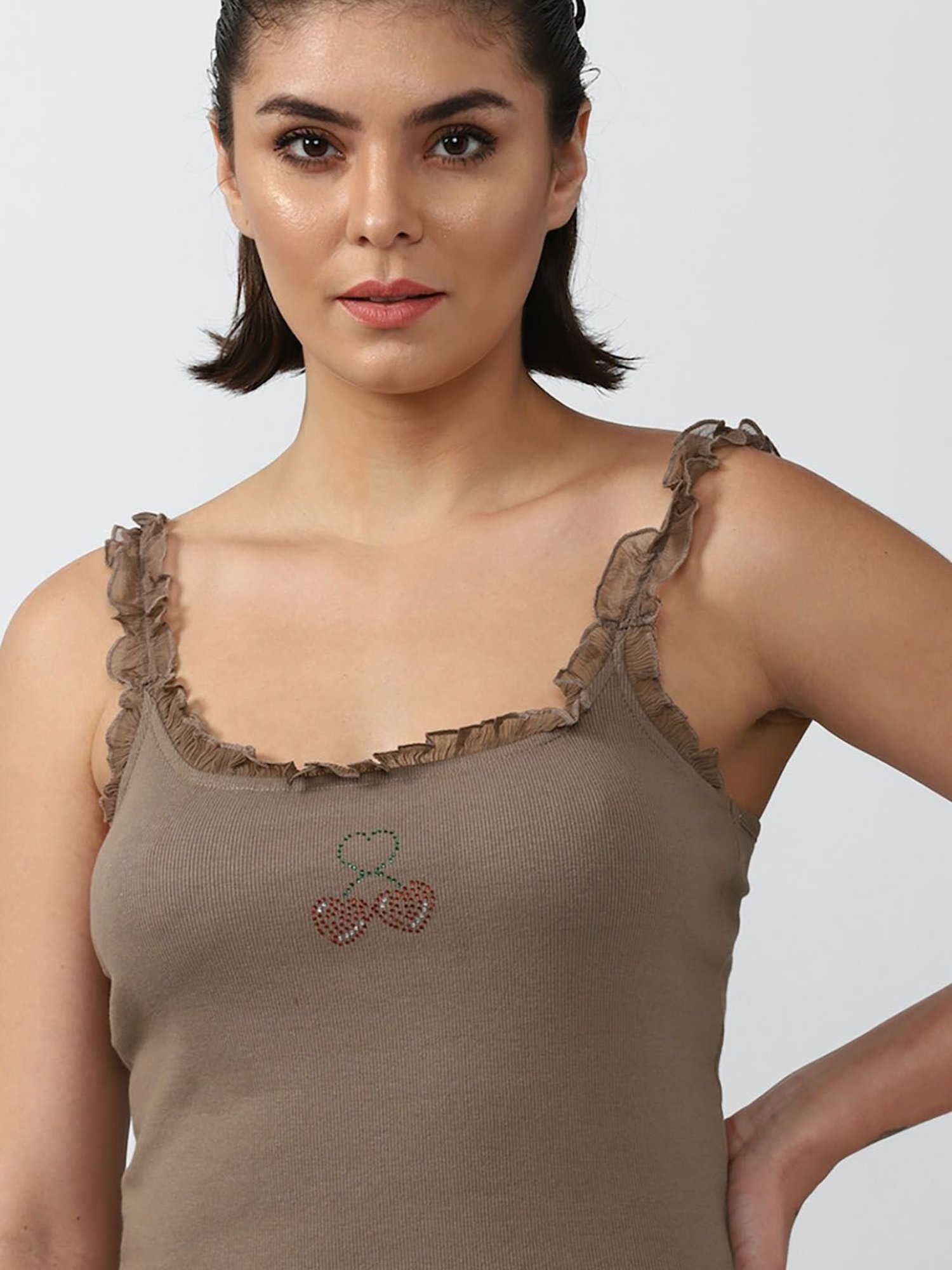 Forever 21 Brown Cotton Embellished Camisole