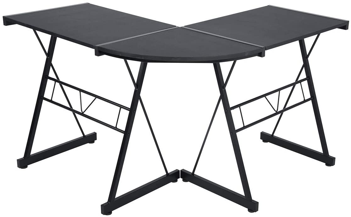 L Shaped Corner Desk, Industrial Style Computer Gaming Desk PC Laptop Workstation for Home Office, Black