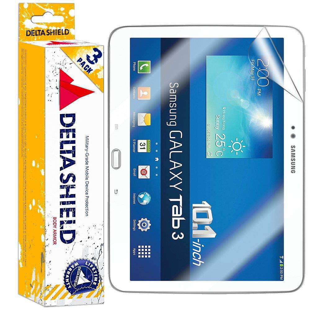 DeltaShield Screen Protector for Samsung Galaxy Tab 3 10.1 (3-Pack) BodyArmor Anti-Bubble Military-Grade Clear TPU Film