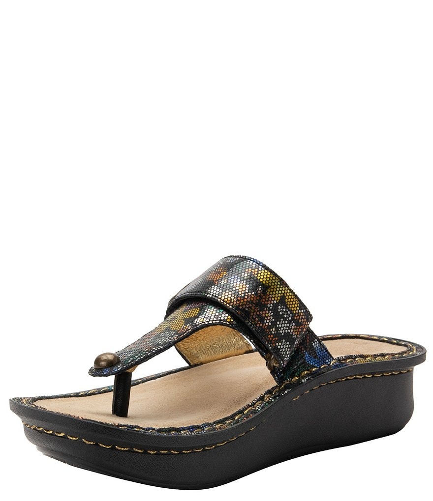 Alegria Carina Carefree Printed Leather Platform Wedge Thong Sandals