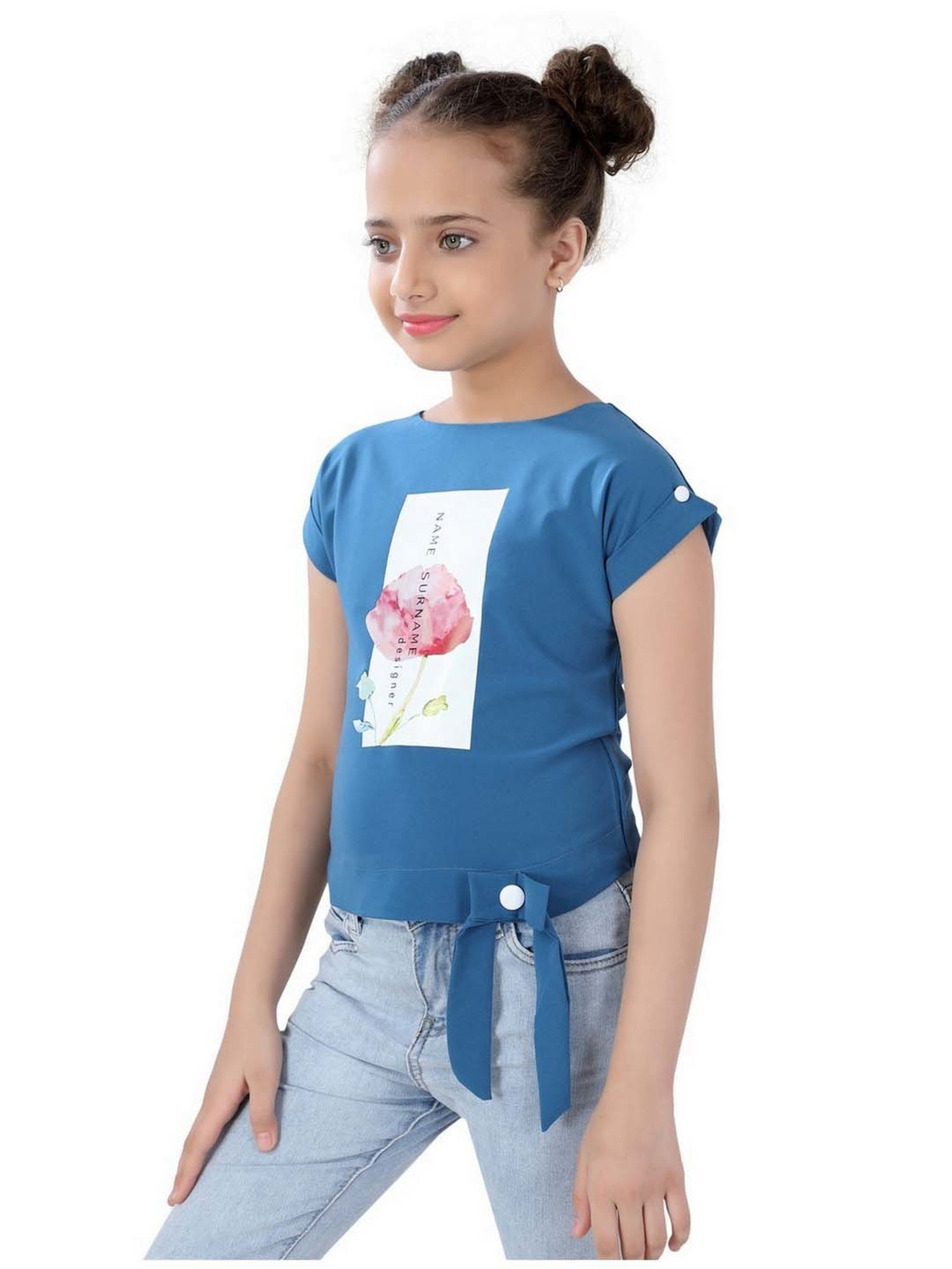 poplins Kids Blue & Pink Cotton Printed Top