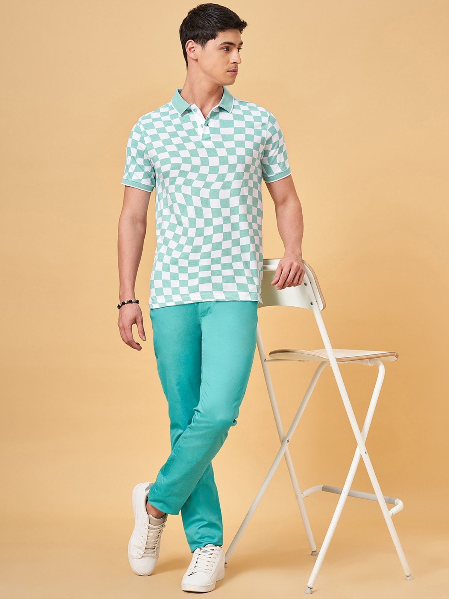 Byford By Pantaloons Teal Slim Fit Printed Polo T-Shirt