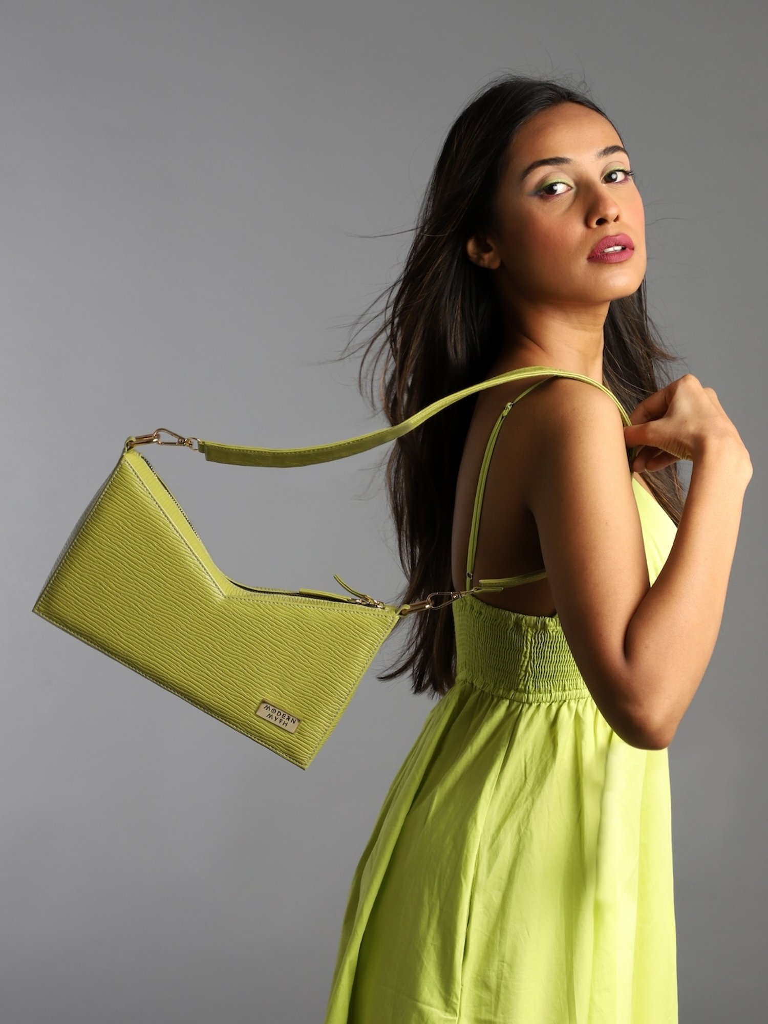 Modern Myth Lime Textured Medium Shoulder Bag