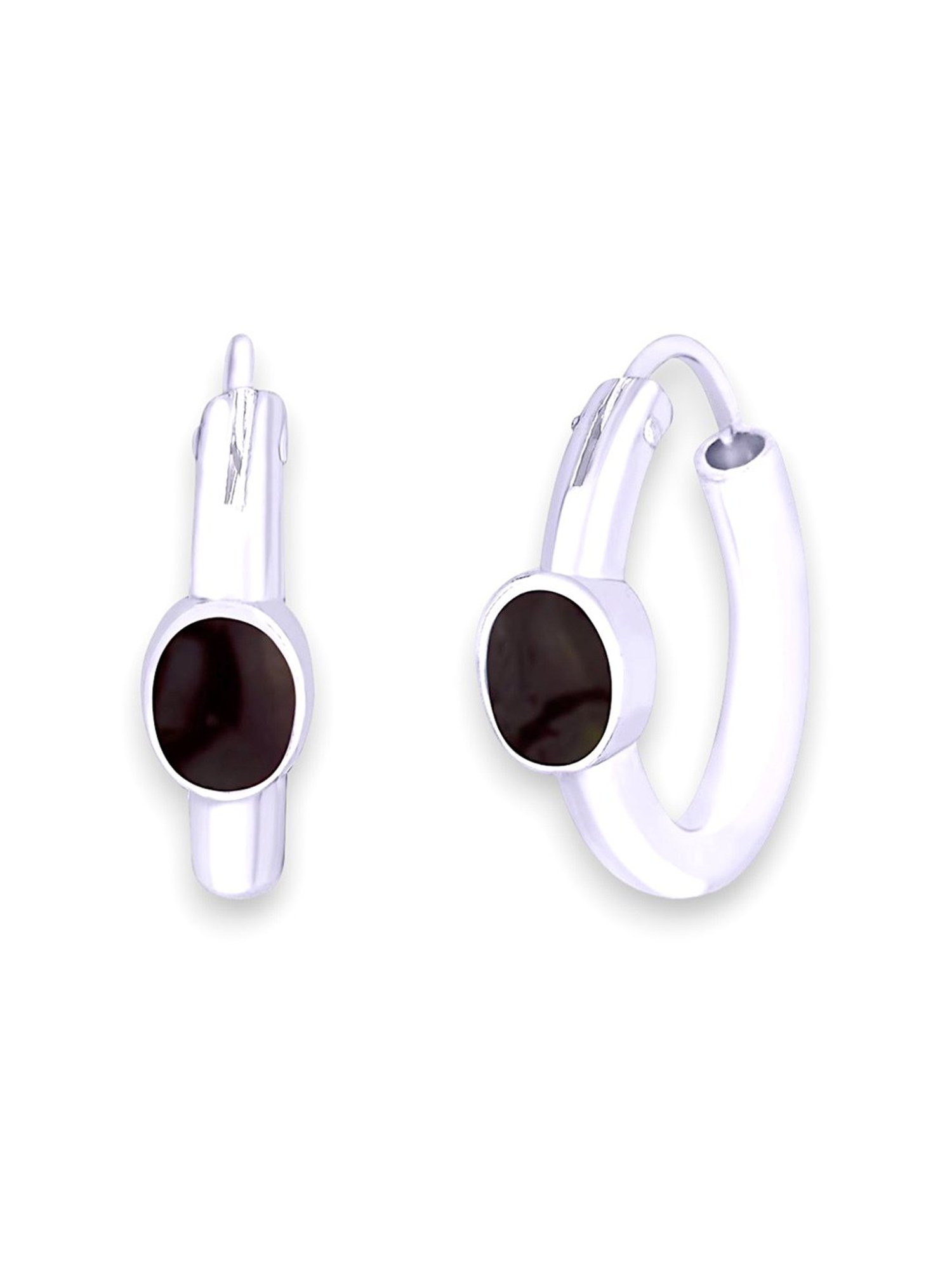 Taraash 92.5 Sterling Silver Drop Shape Brown Enamel Hoop Earring