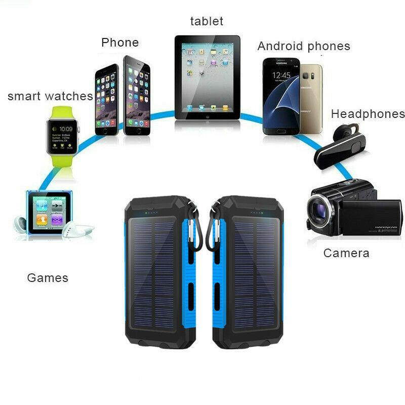 Waterproof 500000mAh Power Bank Solar External Battery Charger for Cell Phone US