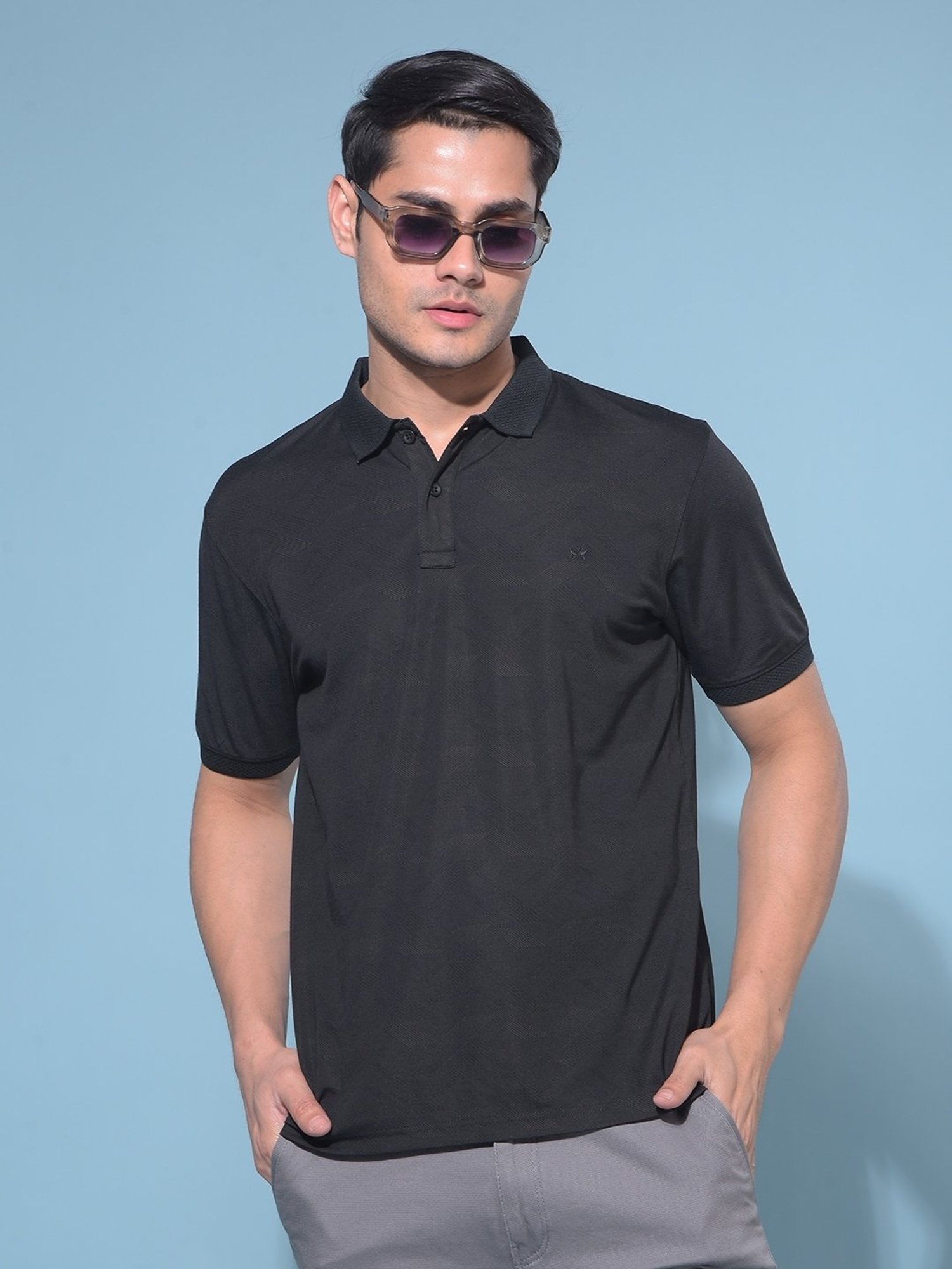 Crimsoune Club Black Slim Fit Printed Polo T-Shirt