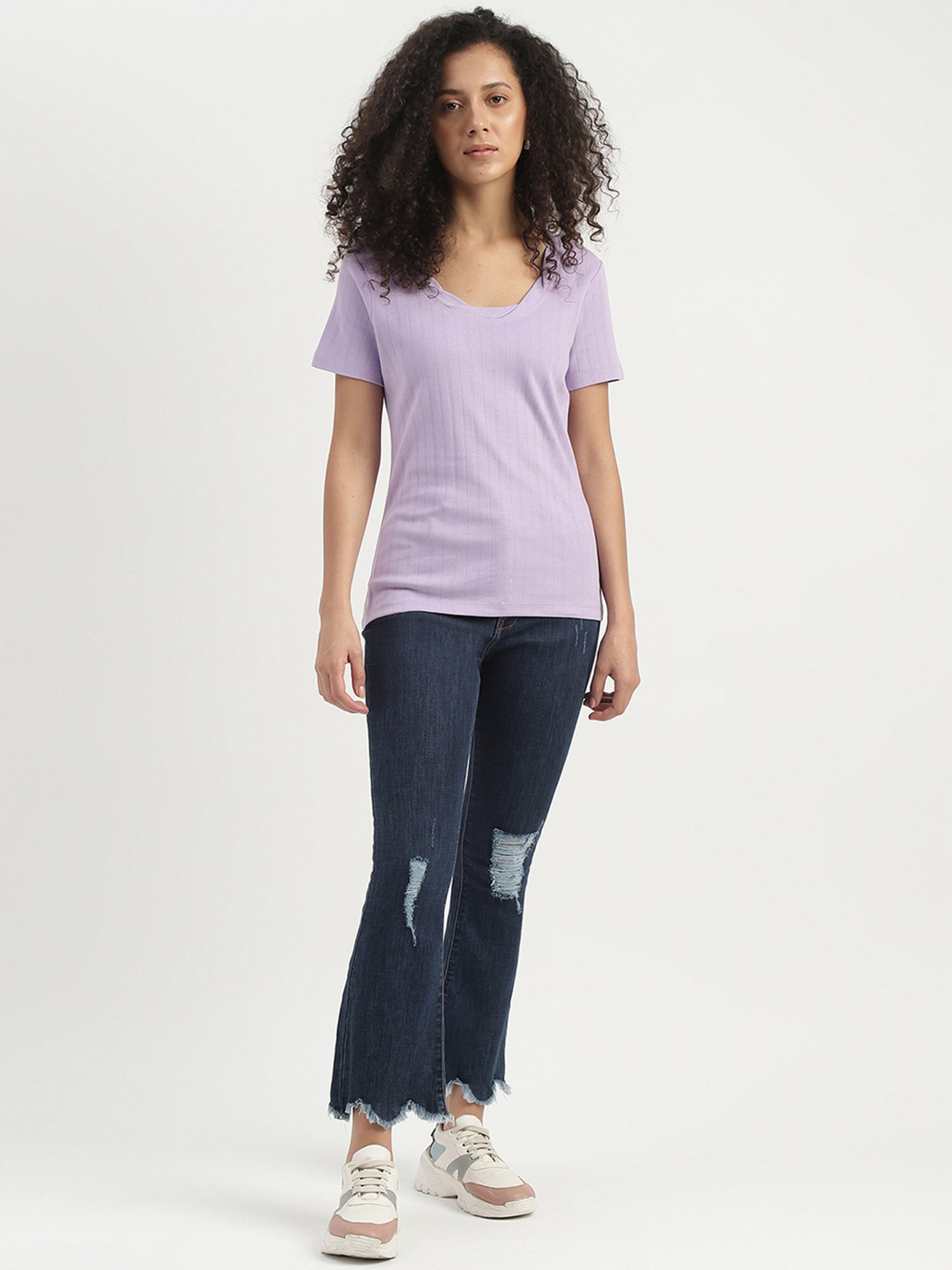 United Colors of Benetton Purple Cotton Striped Top