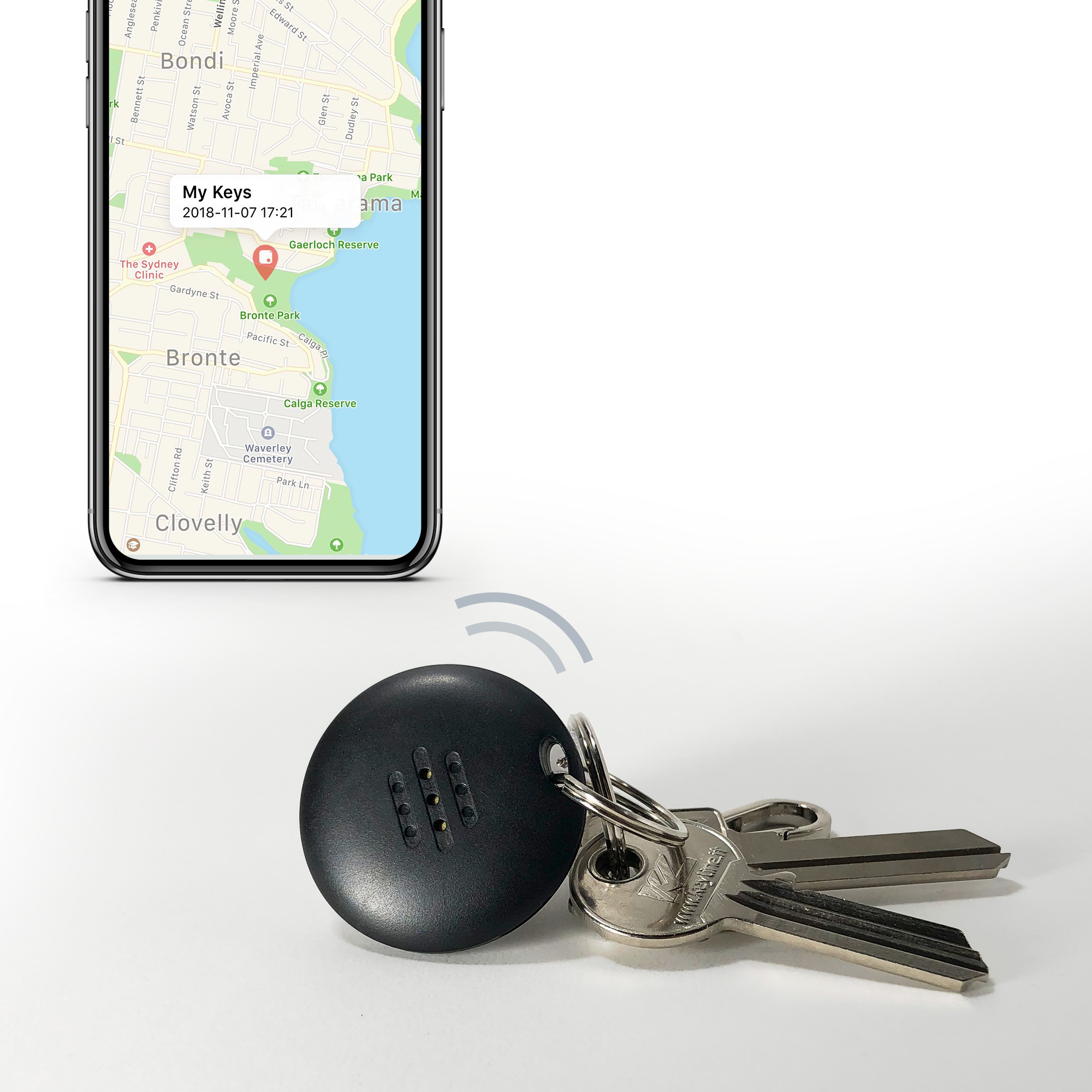 Safedome SD Mini Bluetooth Tracker, Smart Finder for Lost Keys, Wallets, Purses, and Bags. Small Bluetooth Phone Tracking Device with Replaceable Battery and Free Companion App - Black