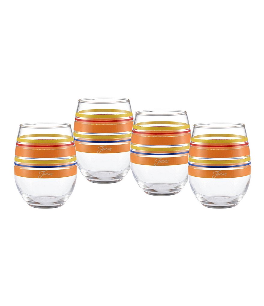 Fiesta Farmhouse Chic Stripe Stemless Wine Glasses, Set of 4