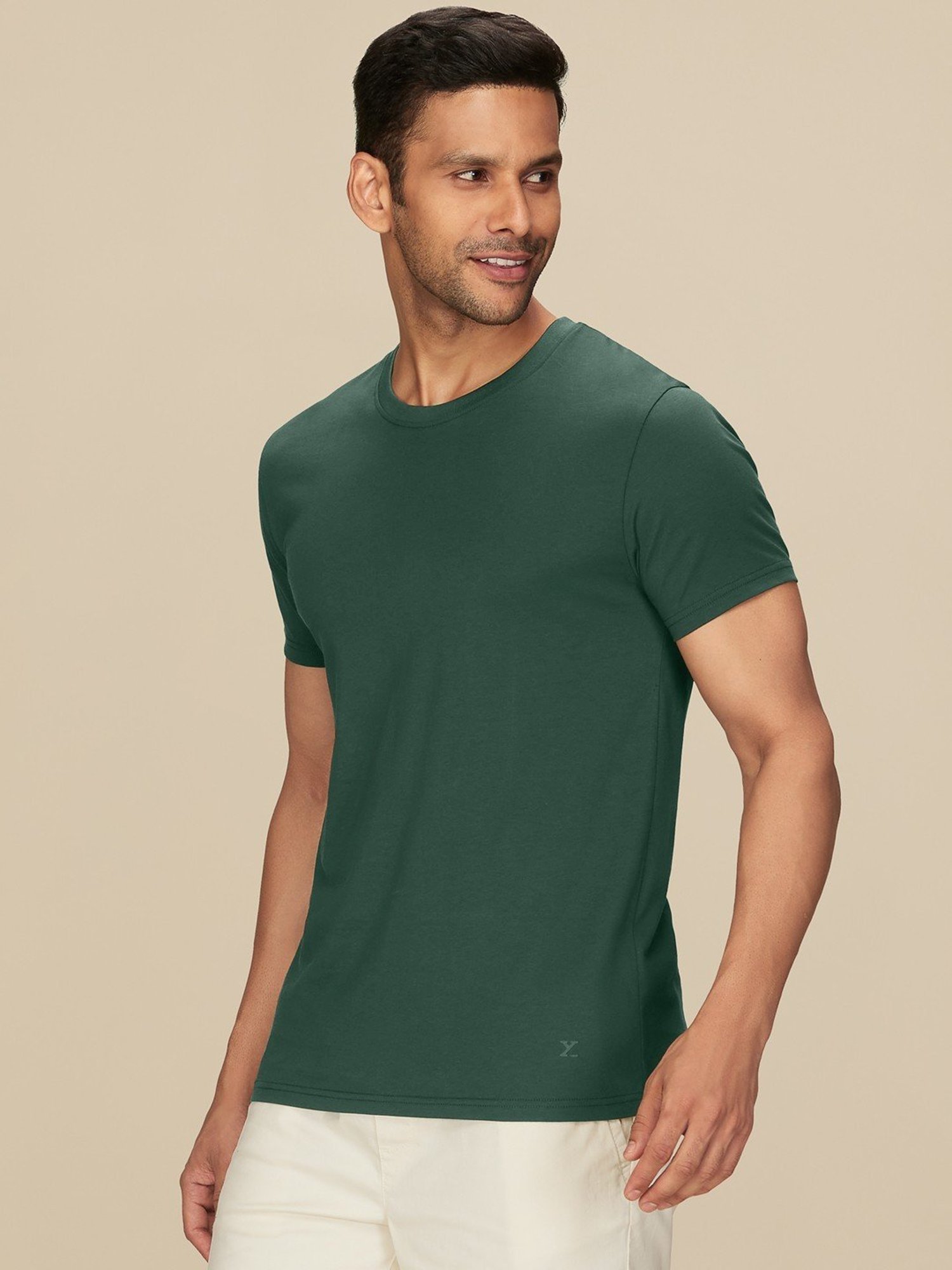 XYXX Pine Green Cotton Regular Fit T-Shirts