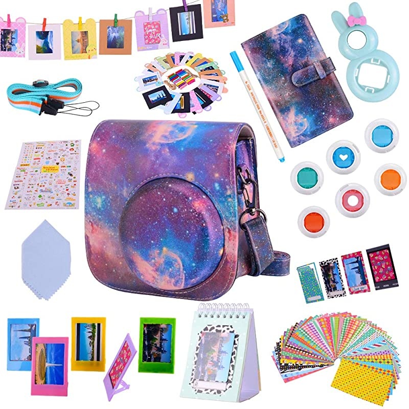 Instax Mini 9 Camera Accessories Bundles Compatible with Fujifilm Instax Mini 9 Mini 8 Mini 8+ Camera with Mini 9 Case,108 Photos Mini Photo Album,etc. (Galaxy,14 Items)
