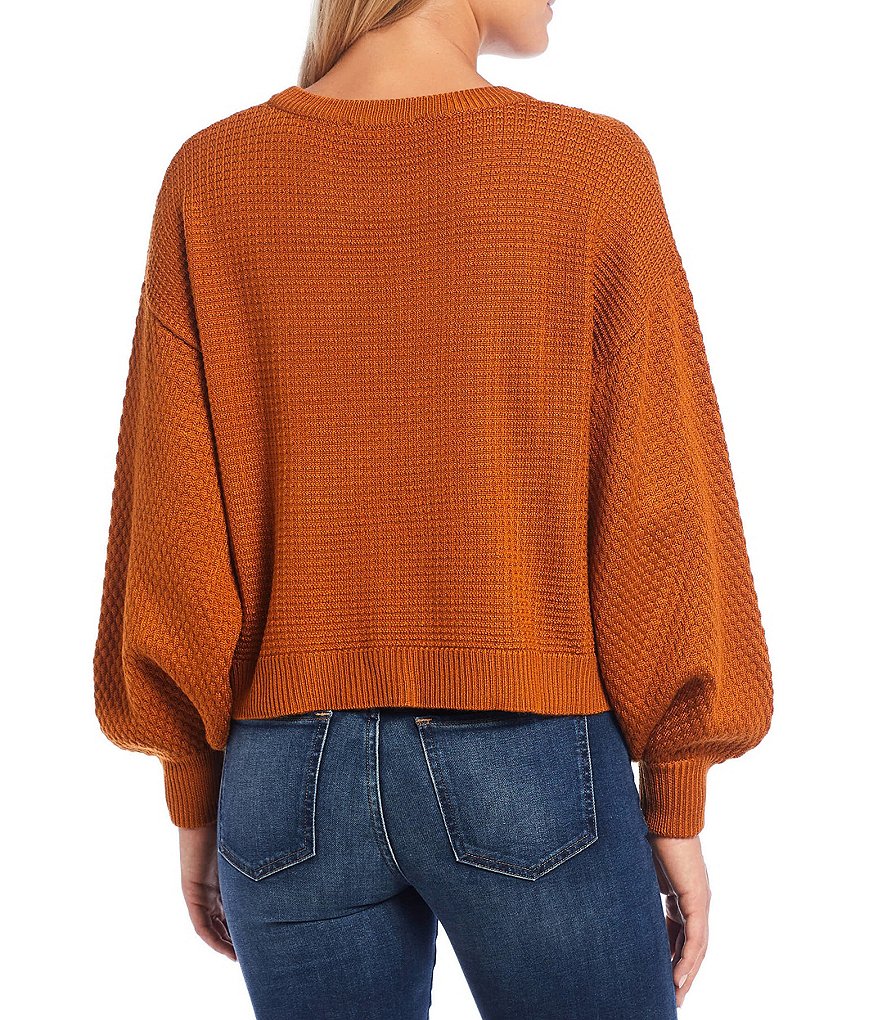 A Loves A Round Neck Long Bishop Sleeve Rib Knit Sweater