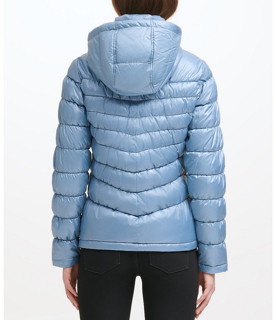 Kenneth Cole New York Water-Resistant Stand Collar Detachable Packable Hood Long Sleeve Quilted Jacket