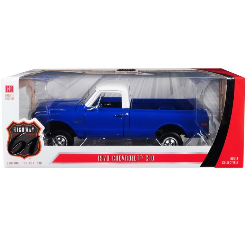 1970 Chevrolet C-10 Pickup Truck with Lift Kit Dark Blue with White Top 1/18 Diecast Model Car by Highway 61