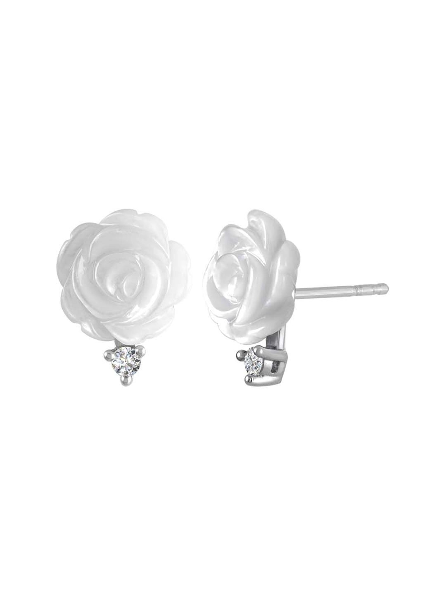 Rihi by P.C. Chandra Jewellers 92.5 Sterling Silver Mother of Pearl White Rose Stud Earrings