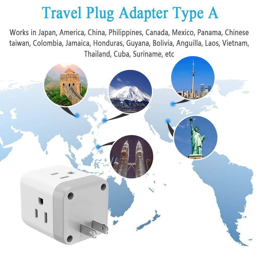3 Prong to 2 Prong Adapter, TESSAN 3 Outlets with 2 USB Wall Charger, Multi Plug Outlet Extender Splitter, Travel Power Adapter Plug for US to Japan Canada Mexico Philippines - Type A