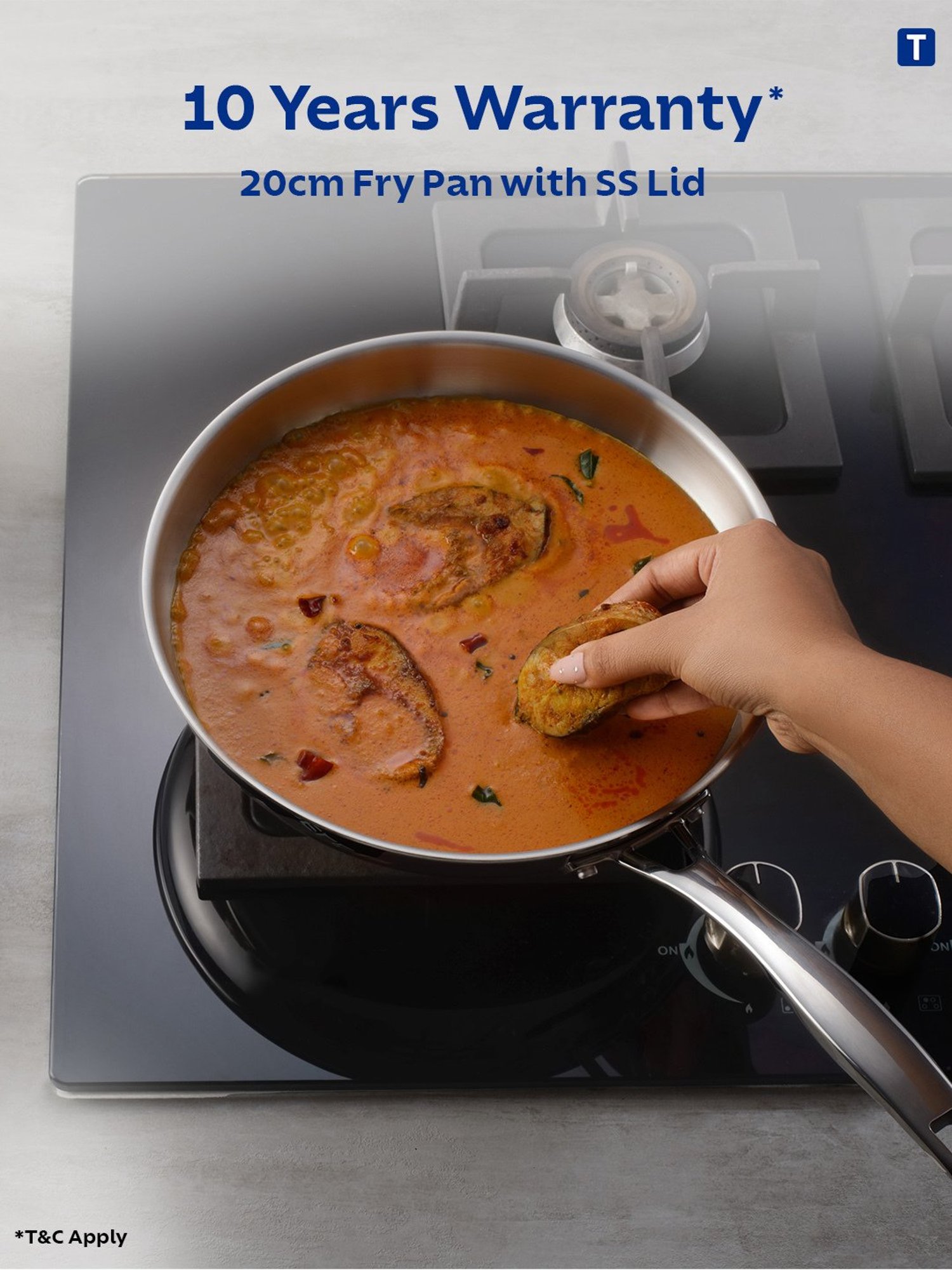 Tramontina Aeion Triply Non-Toxic Stainless Steel Fry Pan with lid 20cm NSF Certified