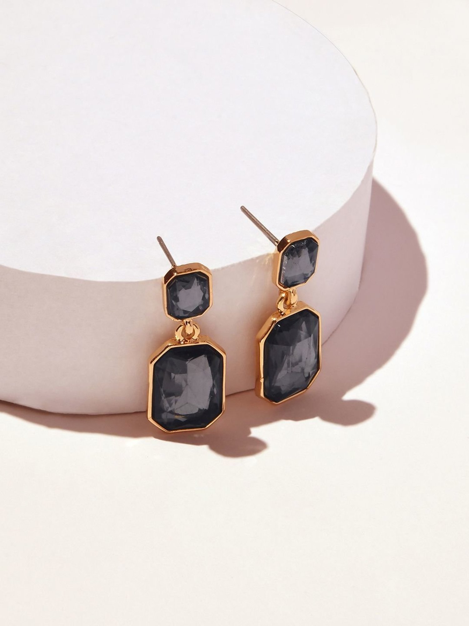 ToniQ Classic Gold-Plated Black Crystal Stone Drop Earrings