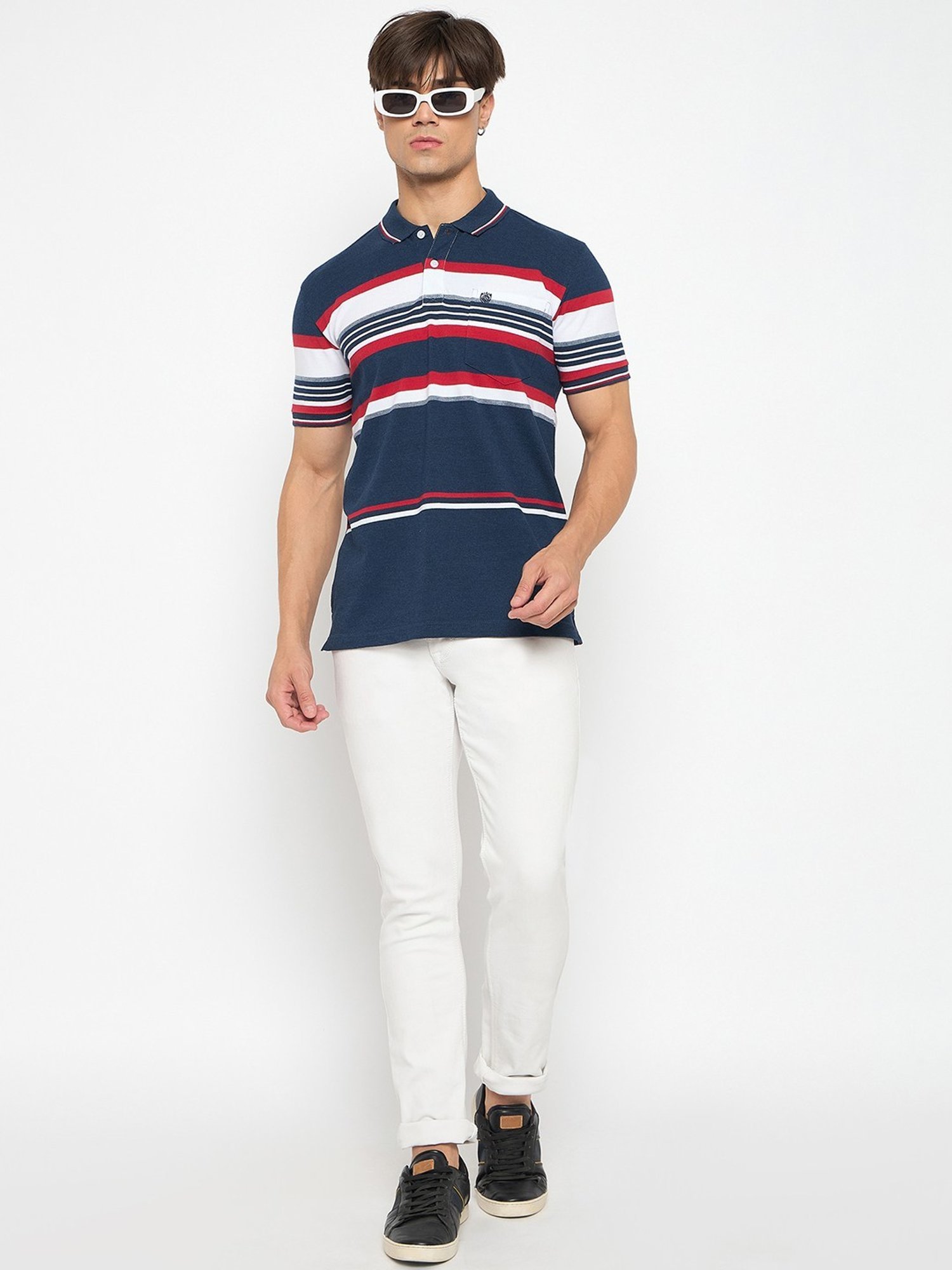 Duke Navy Regular Fit Striped Polo T-Shirt