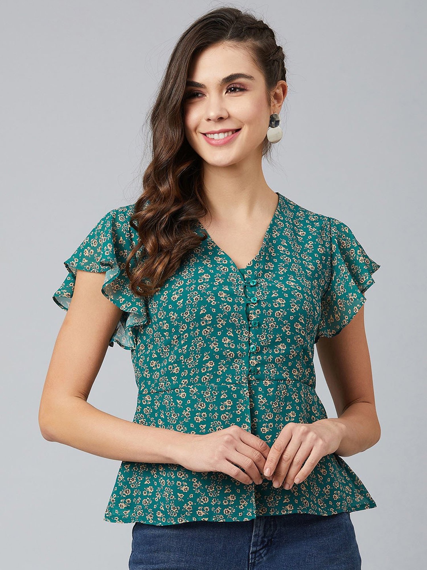 Carlton London Green Floral Print Top